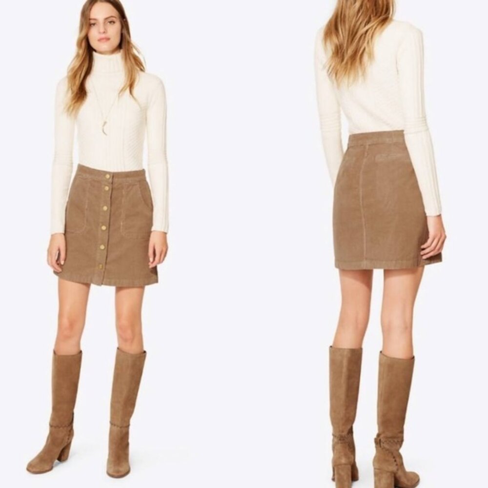 Tory Burch Lucitano Skirt in Beach Wood Corduroy Mini Buttons Size 0 EUC